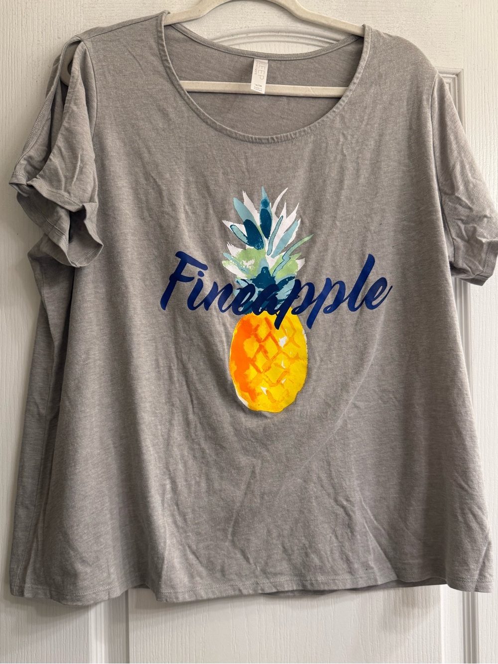 Cacique Gray ‘Fineapple’ Knotted Short Sleeve Lounge Sleep Top - size 14/16